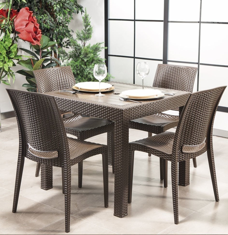 Rattan 80*80 Masa Seti - Kahve