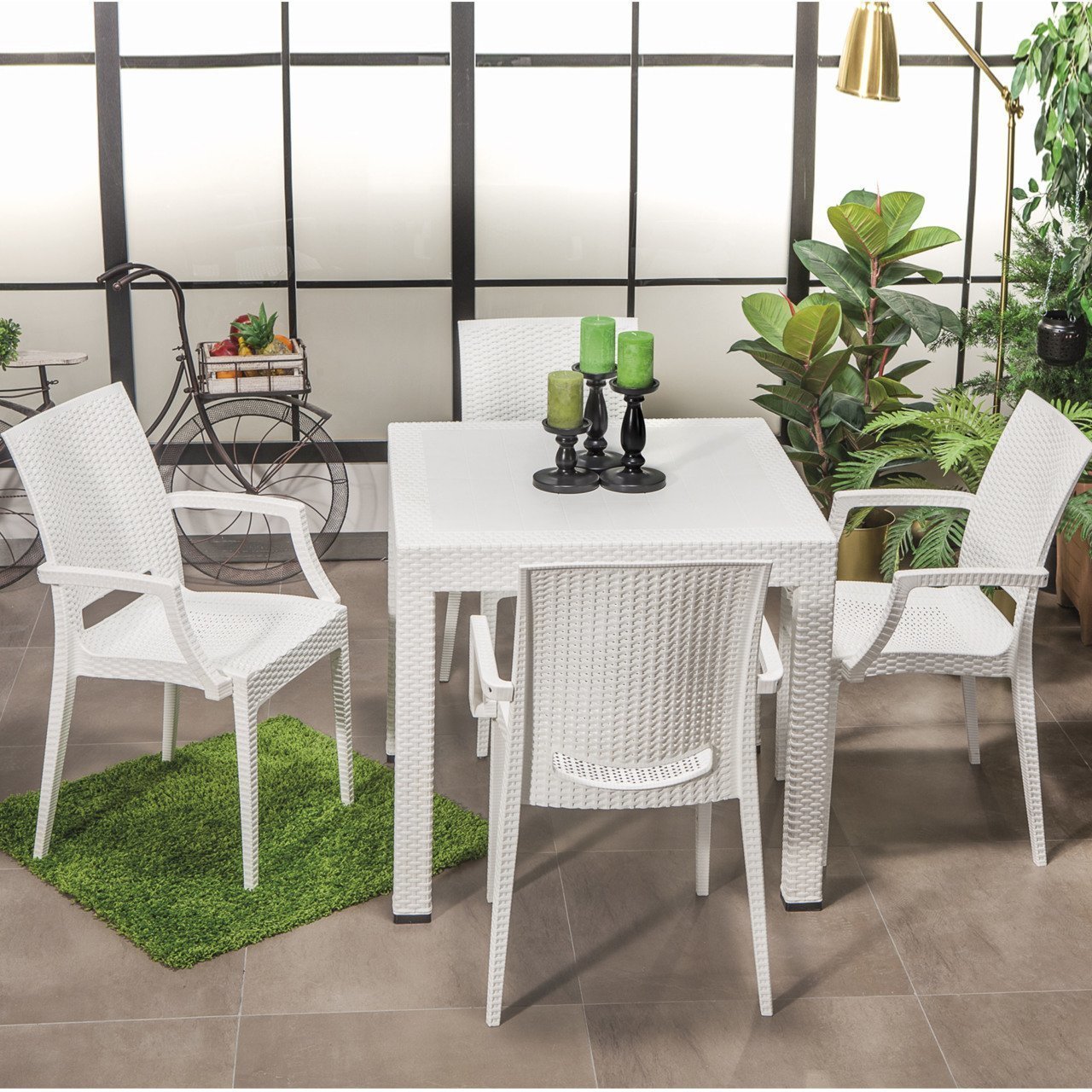 Rattan 80*80 Masa Seti Kollu Sandalye - Beyaz