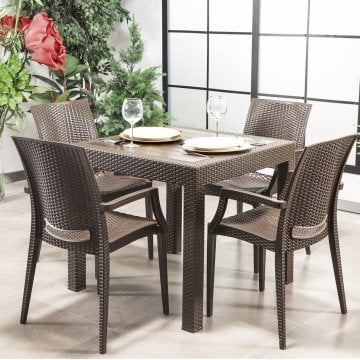 Rattan 80*80 Masa Seti Kollu Sandalye - Kahve