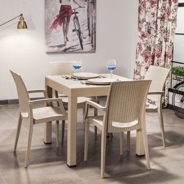 Rattan 80*80 Masa Seti Kollu Sandalye - Cappucino