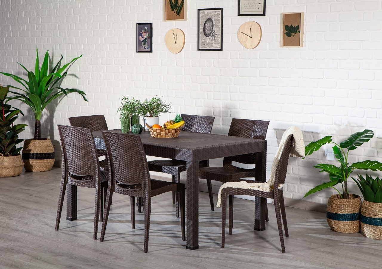 Rattan 90*150 Masa Seti - Kahve