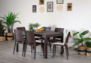 Rattan 90*150 Masa Seti - Kahve
