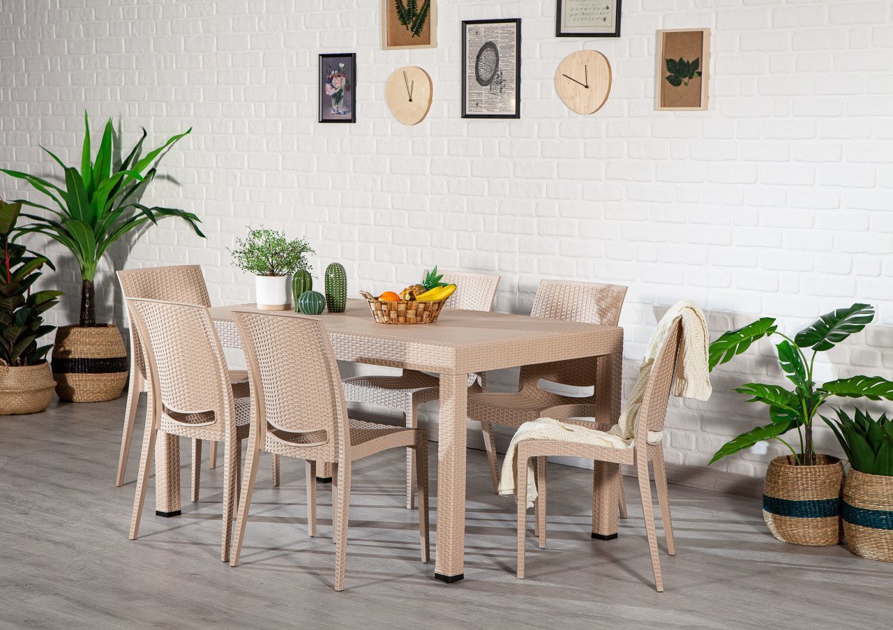 Rattan 90*150 Masa Seti - Cappucino