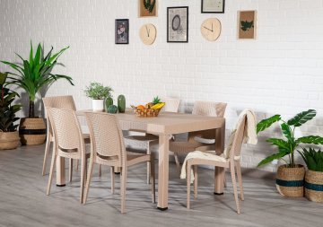 Rattan 90*150 Masa Seti - Cappucino