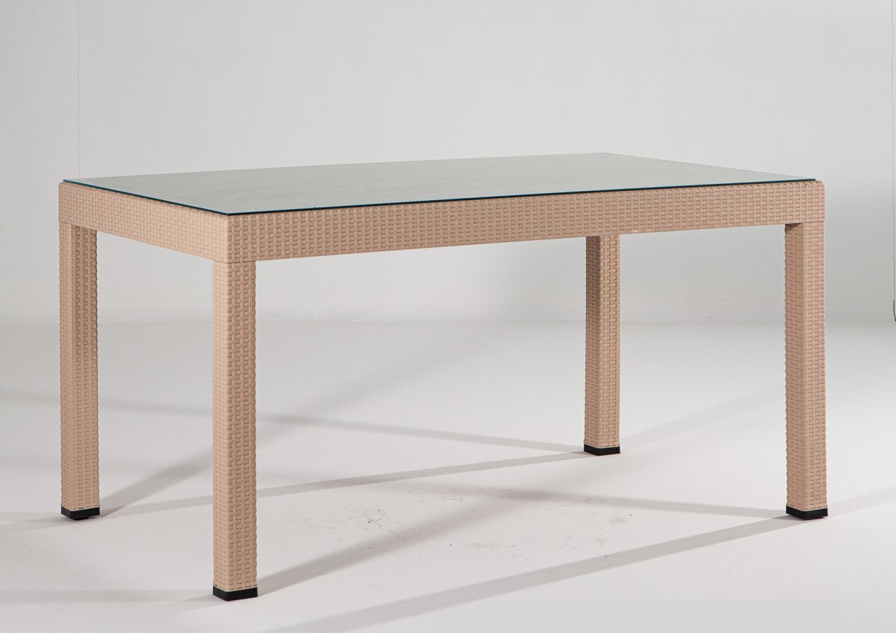 Rattan Camlı 90*150 Masa - Çok Renkli