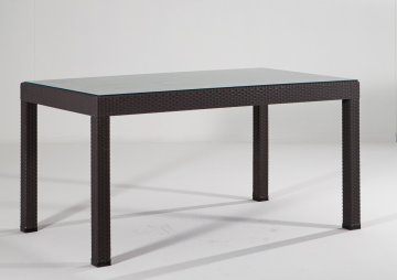 Rattan Camlı 90*150 Masa - Çok Renkli