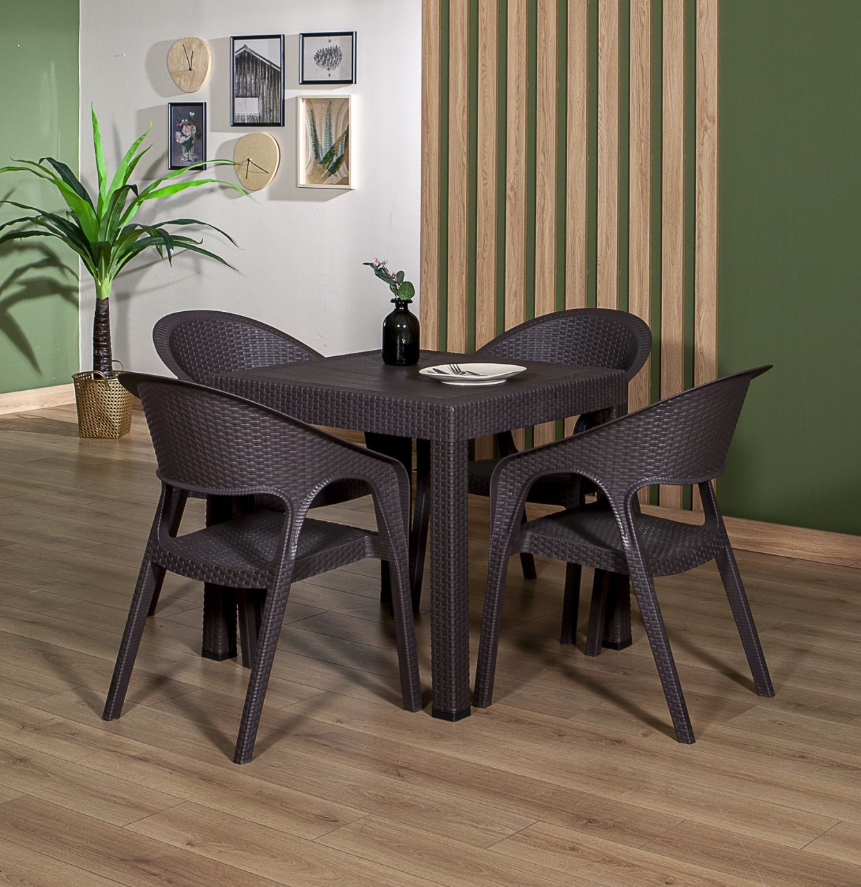 Garden 80*80 Rattan Masa Seti - Kahve