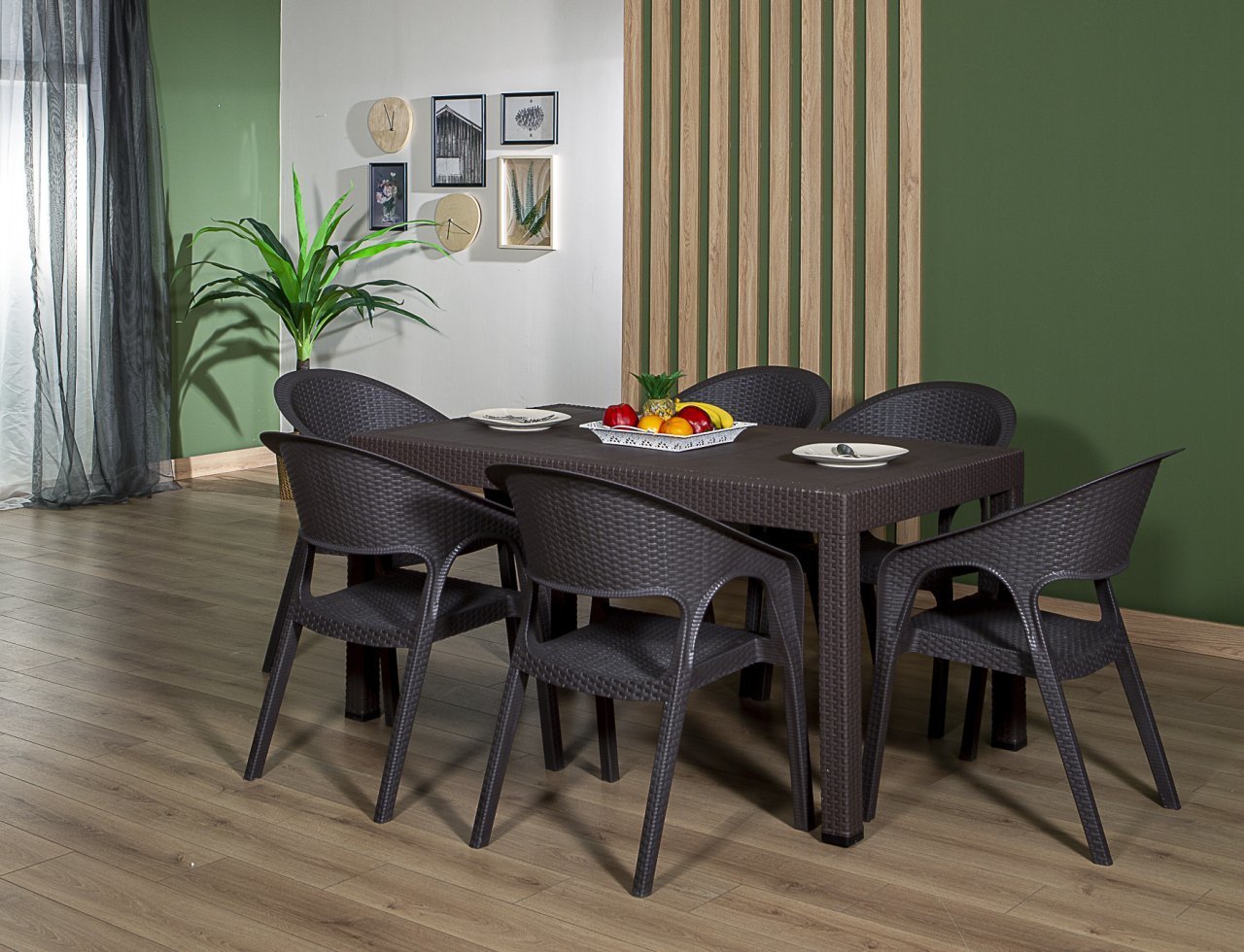 Garden 90*150 Rattan Masa Seti - Kahve