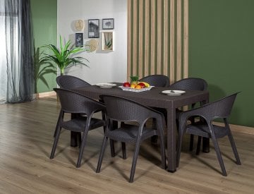 Garden 90*150 Rattan Masa Seti - Kahve