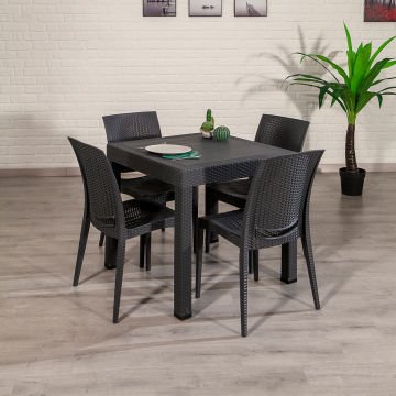 80*80 Rattan Masa Seti - Antrasit Camsız Kolsuz