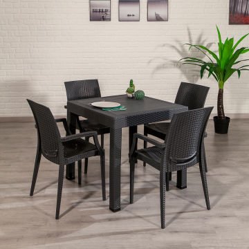 80*80 Rattan Masa Seti - Antrasit Camsız Kollu