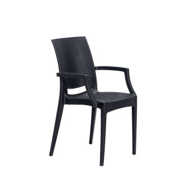 80*80 Rattan Masa Seti - Antrasit Camlı Kollu