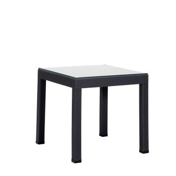 80*80 Rattan Masa Seti - Antrasit Camlı Kollu