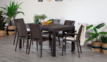 90*150 Rattan Masa Seti - Antrasit Camsız Kollu