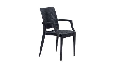 90*150 Rattan Masa Seti - Antrasit Camsız Kollu