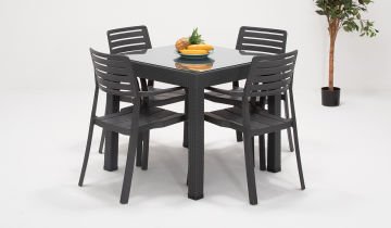 Apex Rattan Oturma Grubu (Camlı) - Antrasit