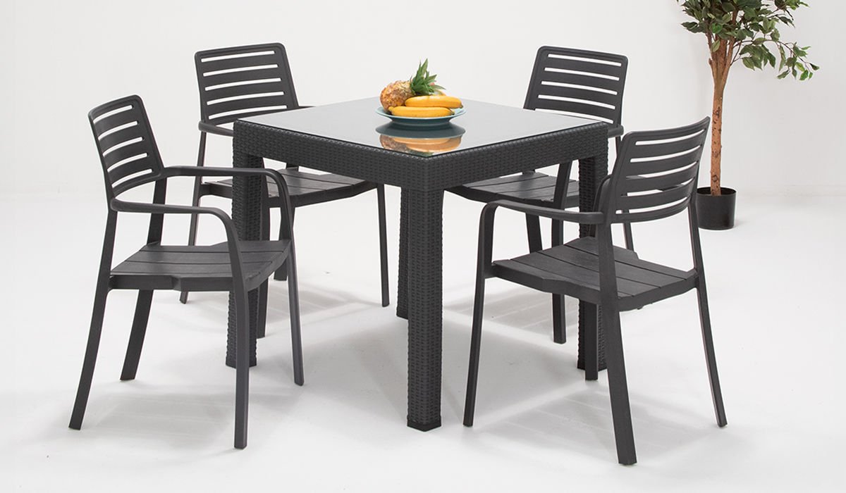 Apex Rattan Oturma Grubu (Camlı) - Antrasit