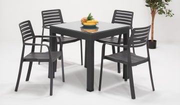 Rattan Table set (Glass) - Lucia Chair Antrasit