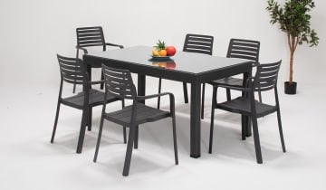 Lucia Rattan Large Camlı Masa Seti- Antrasit