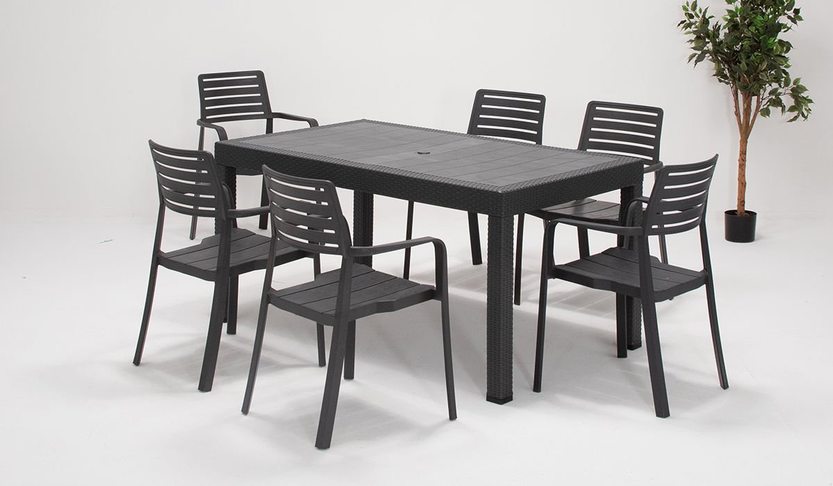 Lucia Rattan Large Masa Seti - Antrasit