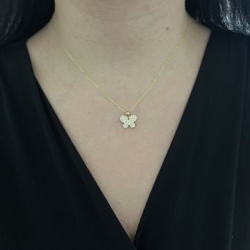 Beelo Gold 14K Altın Taşlı Kelebek Kolye Ucu