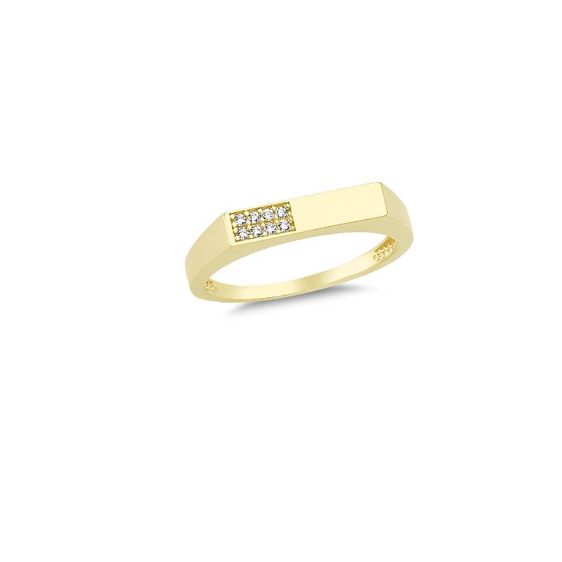Beelo Gold 14K Altın Tasarım Taşlı Dikdörtgen Yüzük