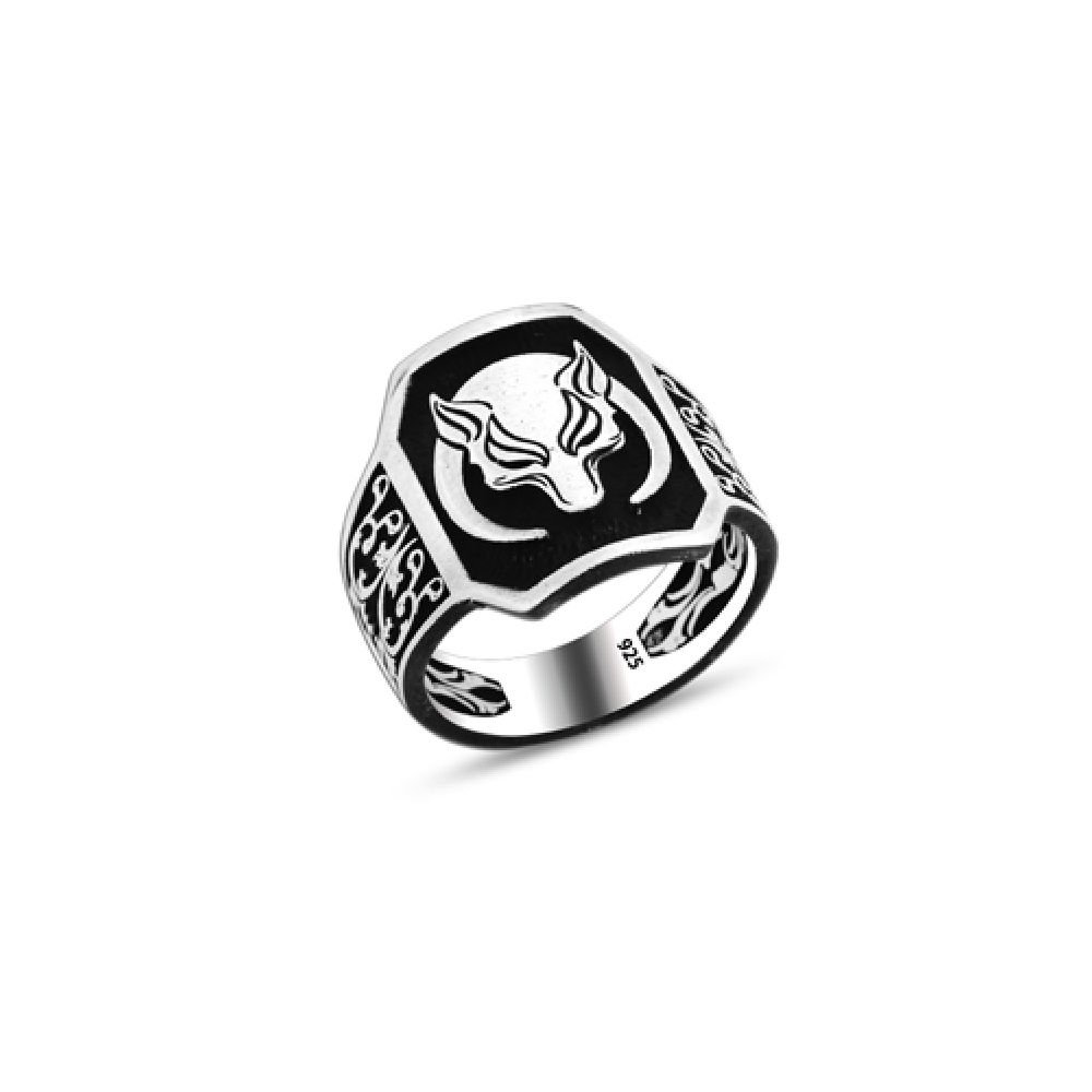 Beelo Silver 925K Gümüş Börü Kurt Sekizgen Erkek Yüzük