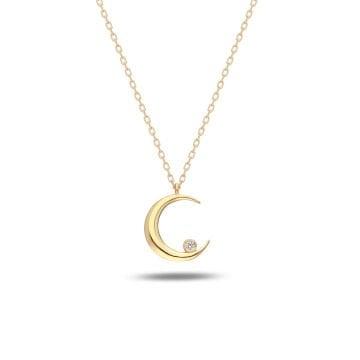 Beelo Silver Pırlanta Hilal Ay Gümüş Kolye