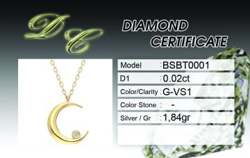 Beelo Silver Pırlanta Hilal Ay Gümüş Kolye