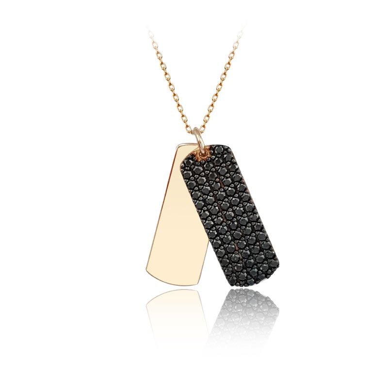 Beelo Gold 14K Altın Tasarım Plaka Siyah Kolye Kişiye Özel