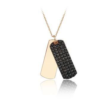 Beelo Gold 14K Altın Tasarım Plaka Siyah Kolye Kişiye Özel