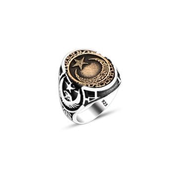 Beelo Silver 925K Gümüş Ay Yıldız Erkek Yüzük