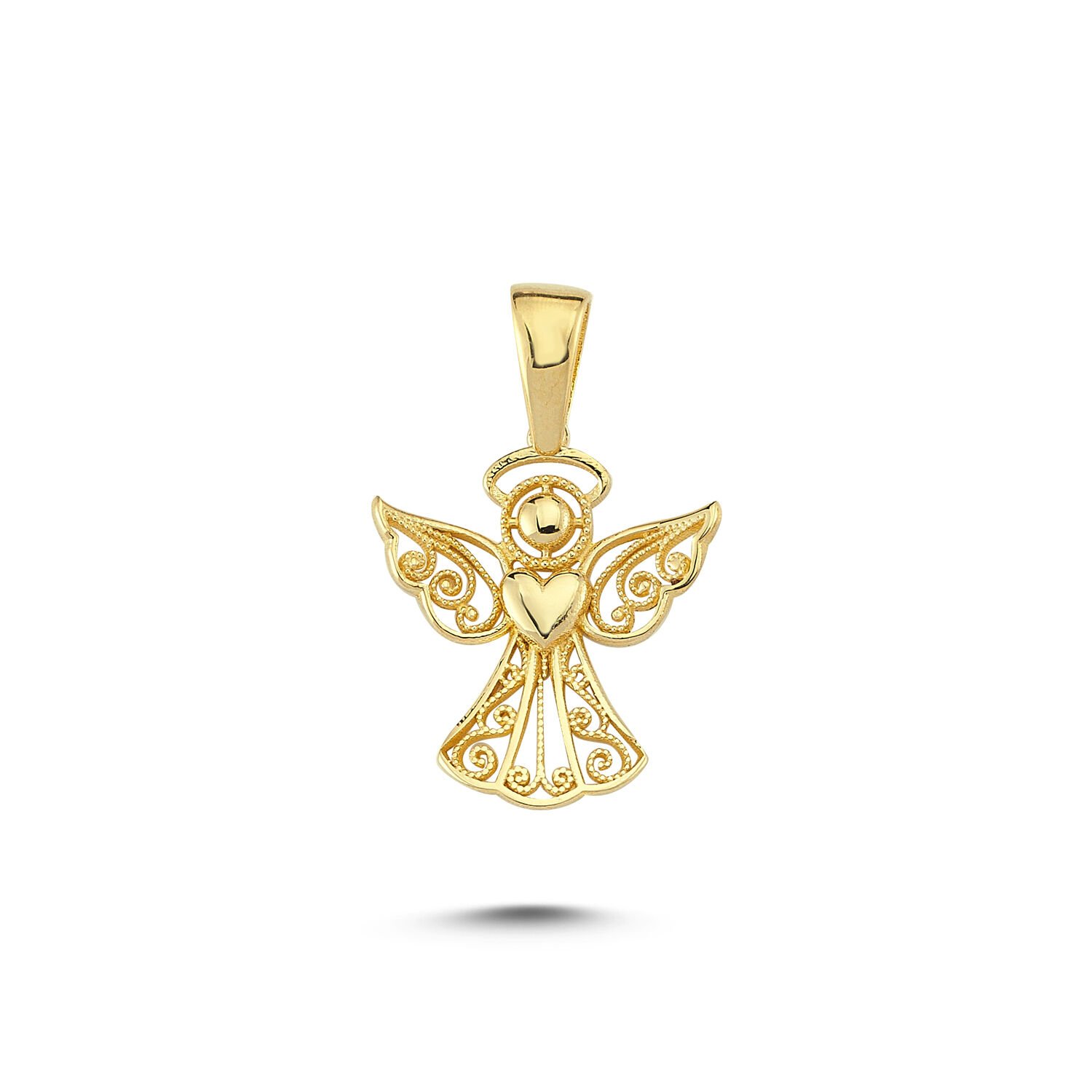 Beelo Gold 14K Altın Kalpli Melek Kolye Ucu