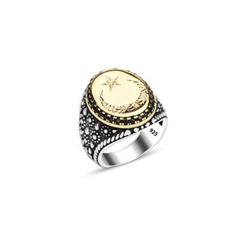 Beelo Silver 925K Gümüş Ay Yıldız Erkek Yüzük