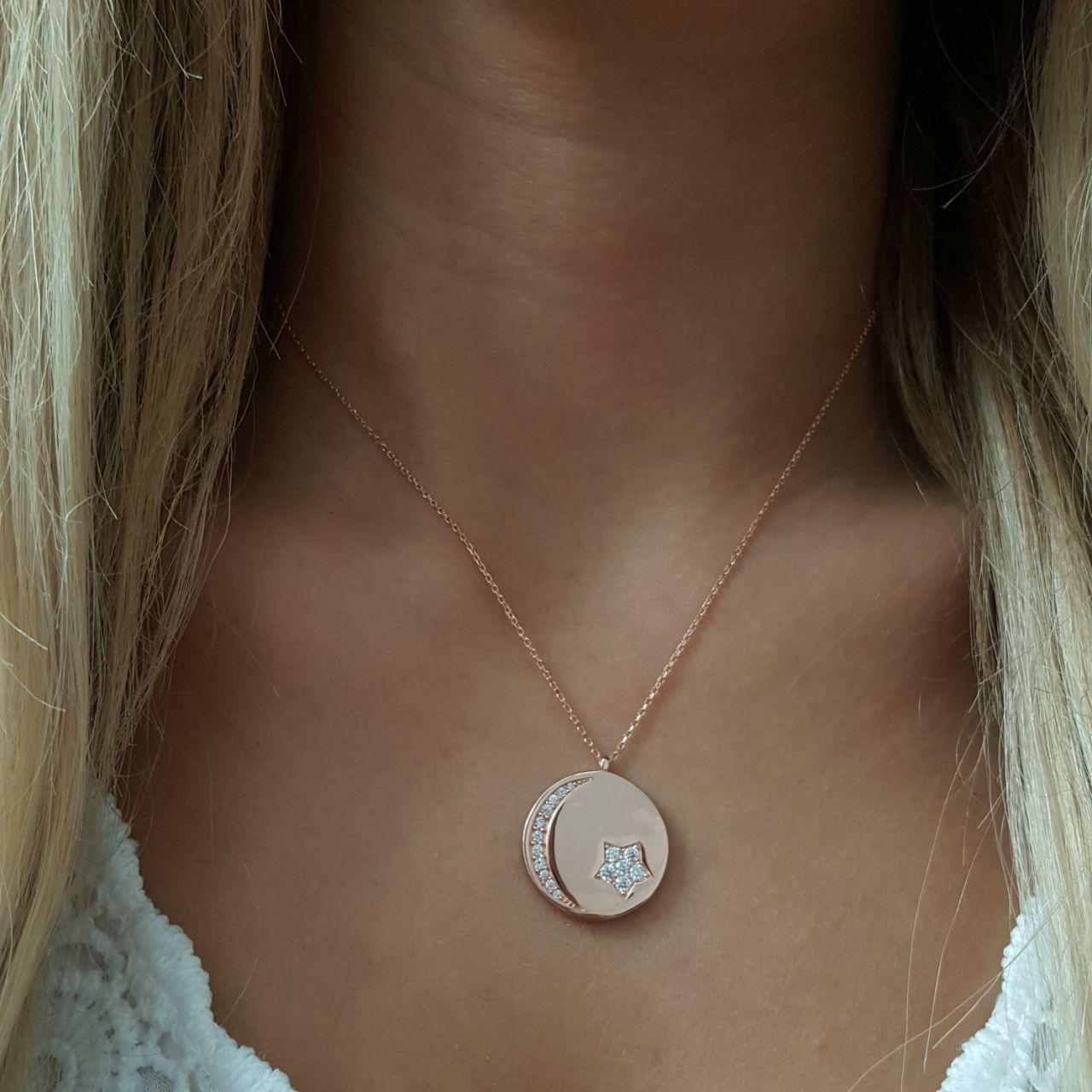 Beelo Silver 925K Gümüş Plaka Ay Yıldız  Kolye