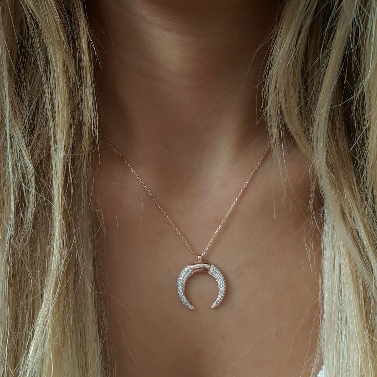 Beelo Silver 925K Gümüş Hilal   Kolye