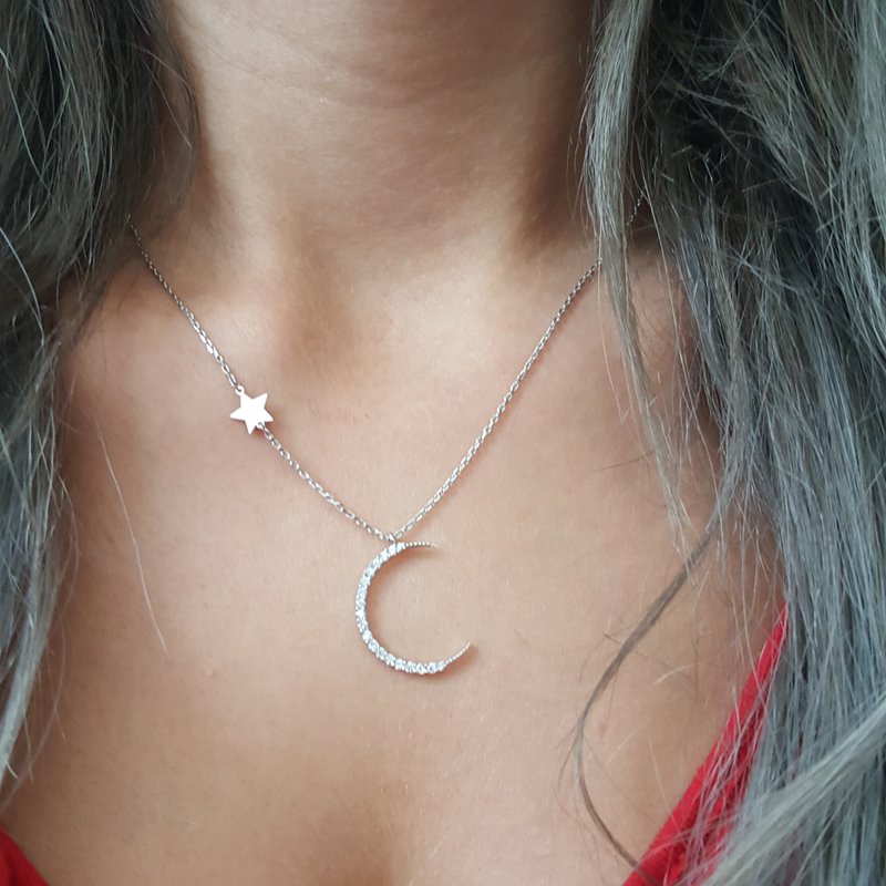 Beelo Silver 925K Gümüş Hilal   Kolye