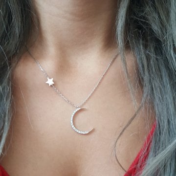 Beelo Silver 925K Gümüş Hilal   Kolye