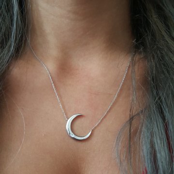 Beelo Silver 925K Gümüş Hilal   Kolye