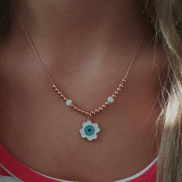 Beelo Silver 925K Gümüş Tasarım Çiçek  Nazar  Kolye