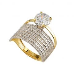 Beelo Gold 14K Altın Alyans Tek Taş Yüzük TYTT177