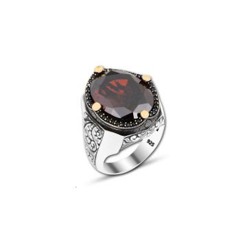 Beelo Silver 925K Gümüş Kırmızı Zirkon Taşlı Motifli Yüzük
