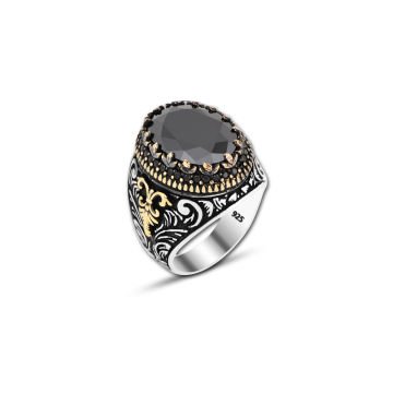 Beelo Silver 925K Gümüş Siyah Zirkon Taşlı Motifli Yüzük