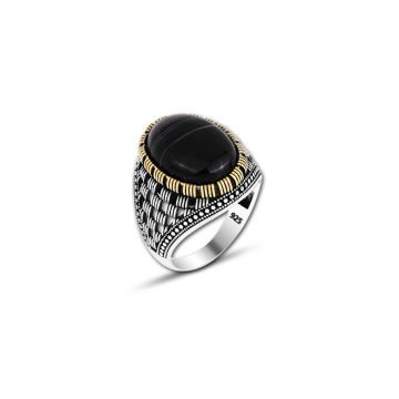 Beelo Silver 925K Gümüş Oniks Motifli Yüzük