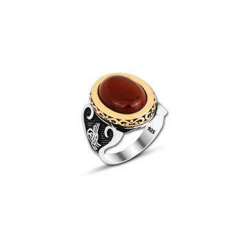 Beelo Silver 925K Gümüş Bordo Akik Motifli Yüzük
