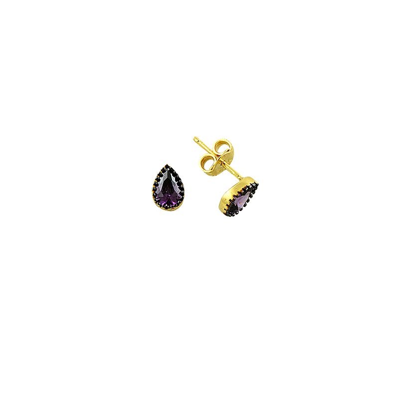 Beelo Gold 14K Altın Damla Ametist Küpe