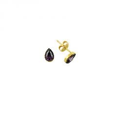 Beelo Gold 14K Altın Damla Ametist Küpe