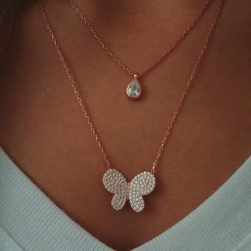 Beelo Silver 925K Gümüş İkili Kelebek Kolye
