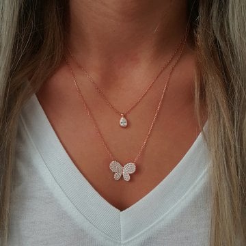 Beelo Silver 925K Gümüş İkili Kelebek Kolye