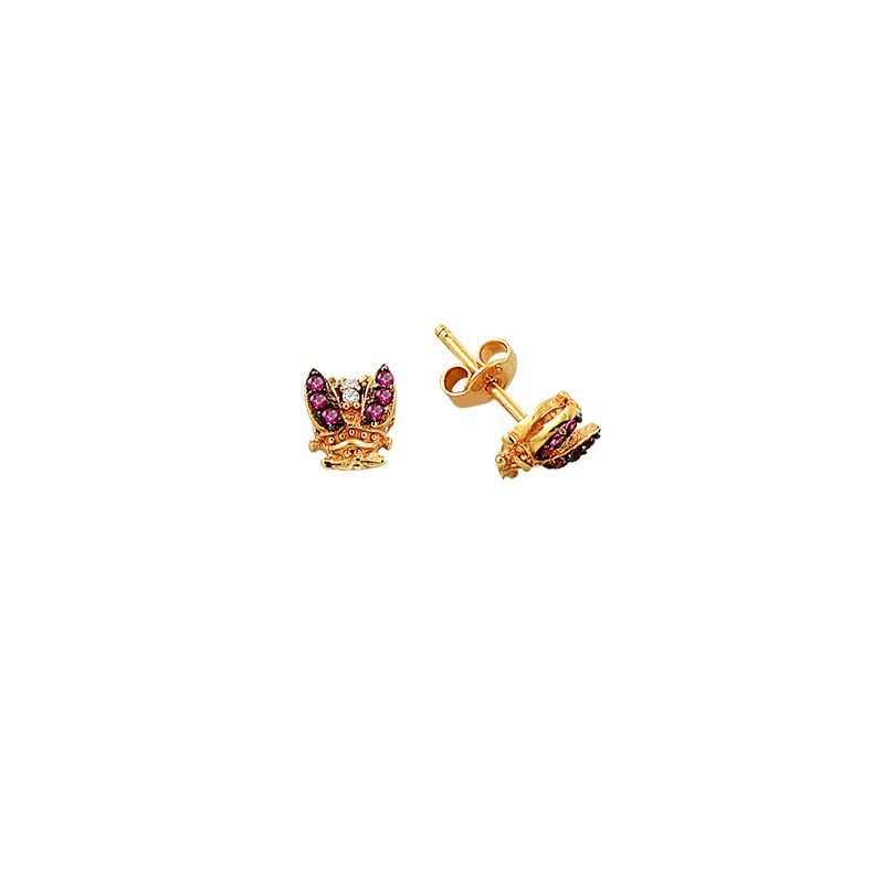 Beelo Gold 14K  Zirkon Uğur Böceği Altın Küpe